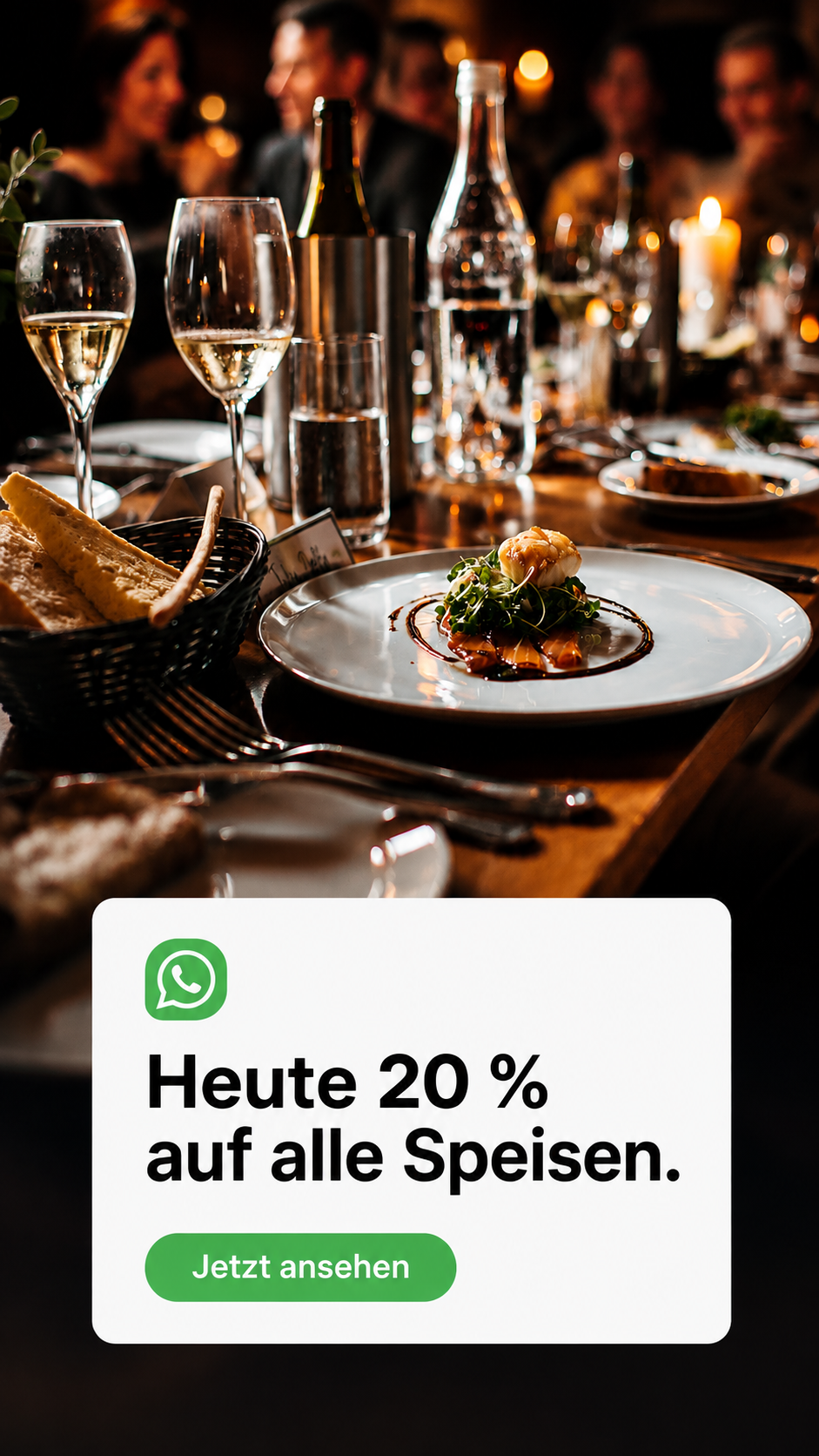 WhatsApp-Nachricht: Heute 20 Prozent auf alle Speisen